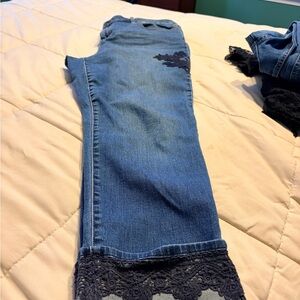 Chico's Denim Cropped Jeans with Black Lace